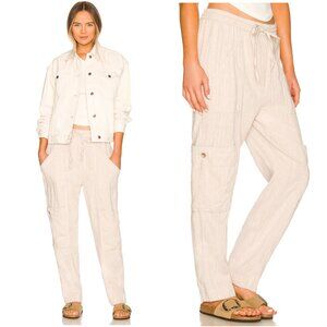 Free People Feelin Good Utility Pant Linen Blend Cargo Relaxed sz L Boho Resort